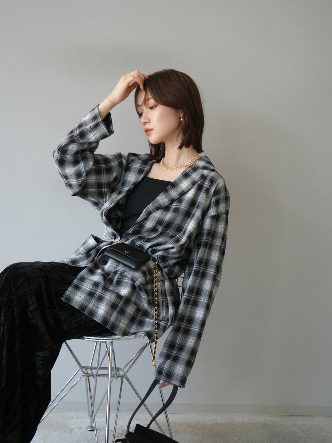 [予約]チェックシャツジャケット/ブラック