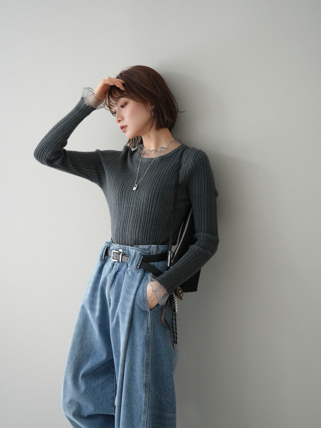 [SET]チュールドッキングリブニットトップス+チュールドッキングリブニットトップス(2set)