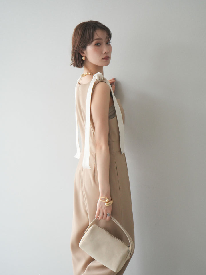 [予約]ショルダーリボンサロペット/beige