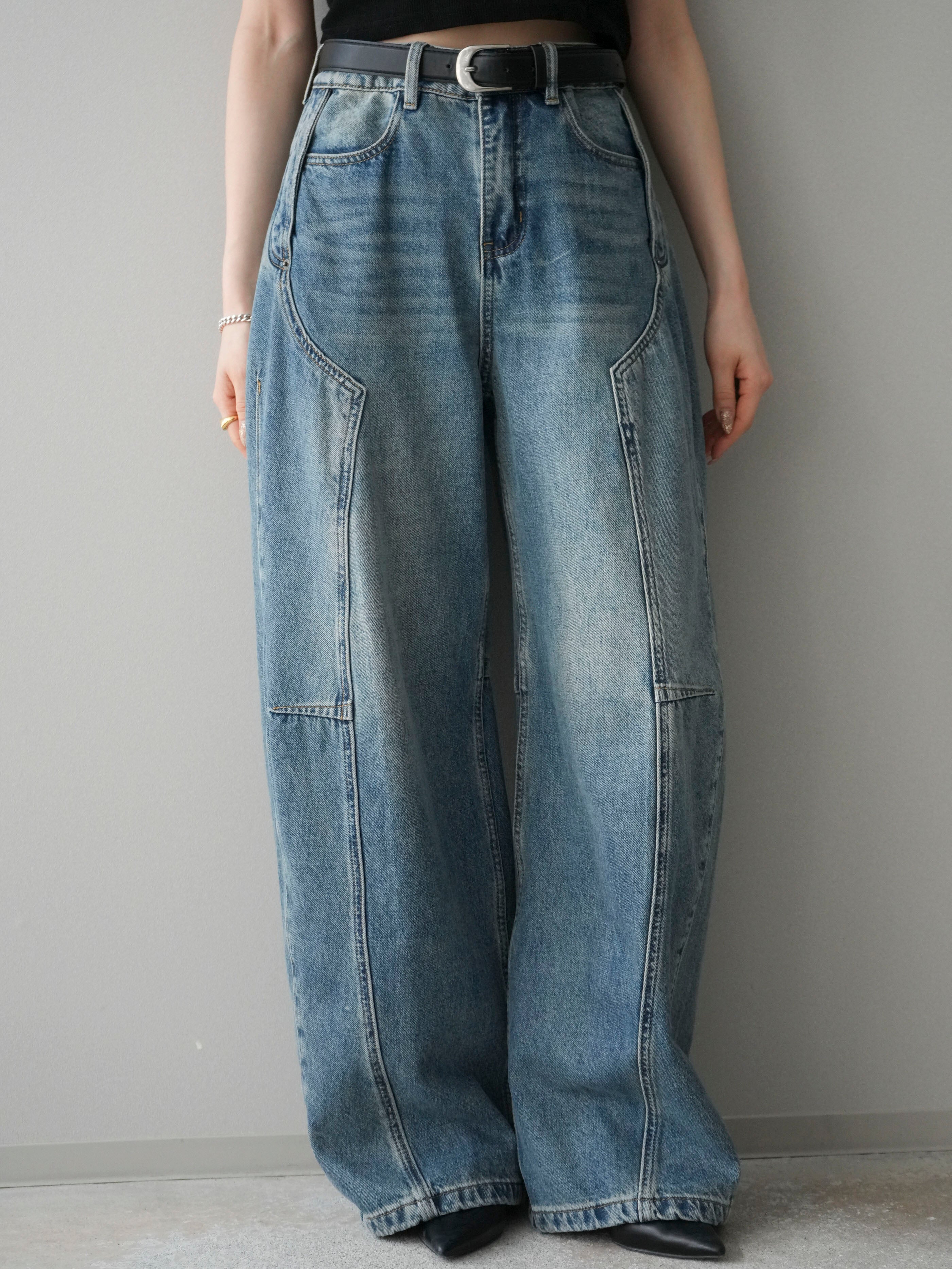 予約]ベルト付3Dカーブデニムパンツ/blue – Lumier