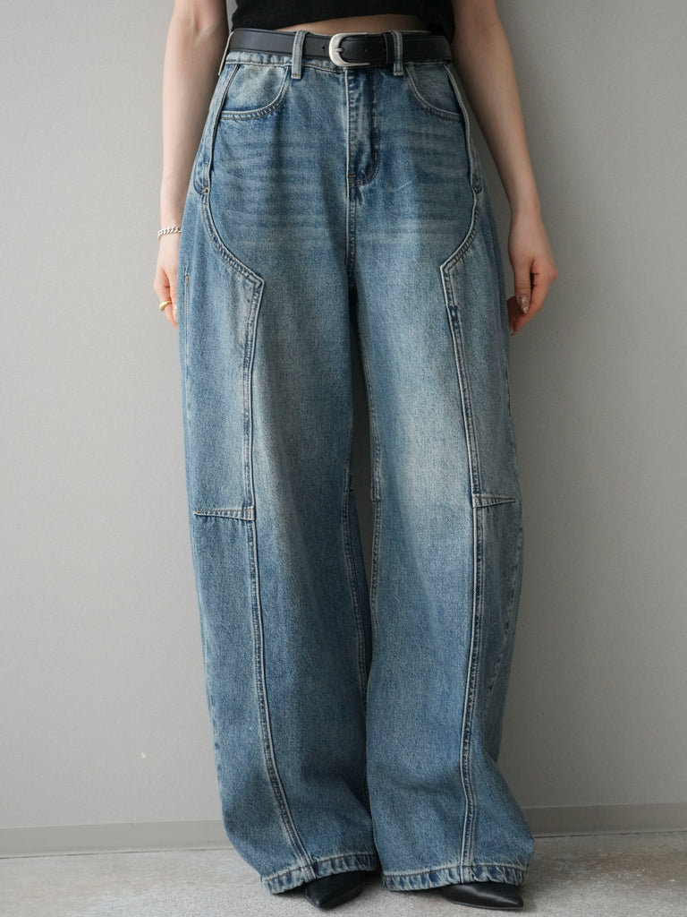 Lumier ベルト付カーブデニムパンツ 予約]スカーフベルト付カーブデニムパンツ/ブルー – Lumier