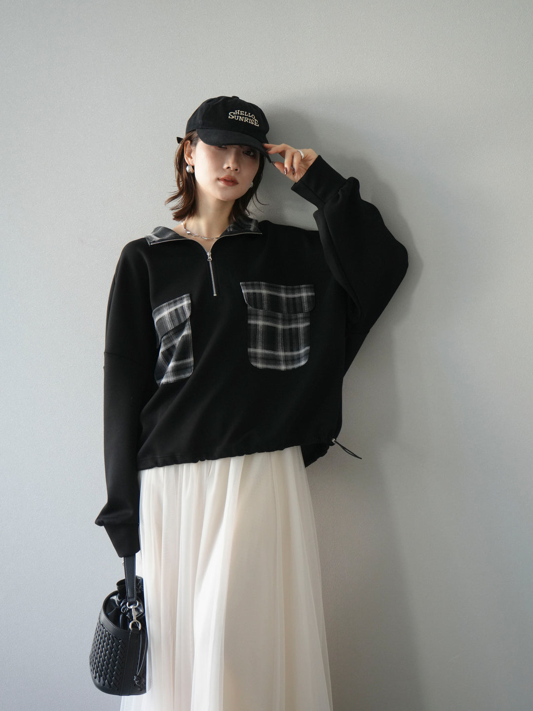 [予約]チェックポイントドロストポンチプルオーバー/ブラック