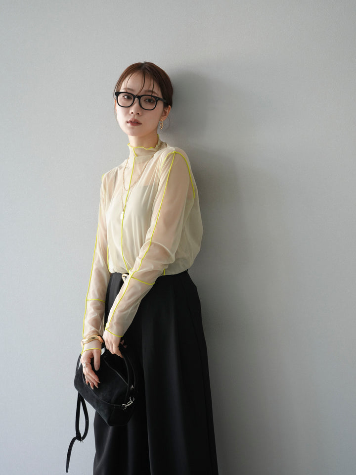 [予約]シアーパイピングカットソー/ピスタチオ×イエロー
