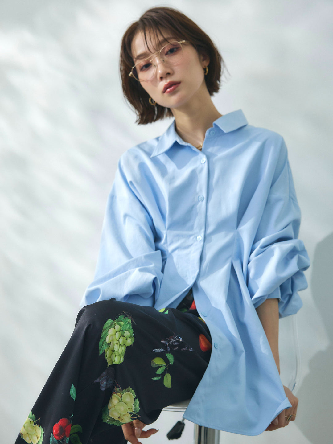 【魅力】【套裝】合成纖維束腰襯衫 + 合成纖維束腰襯衫（2 件套）