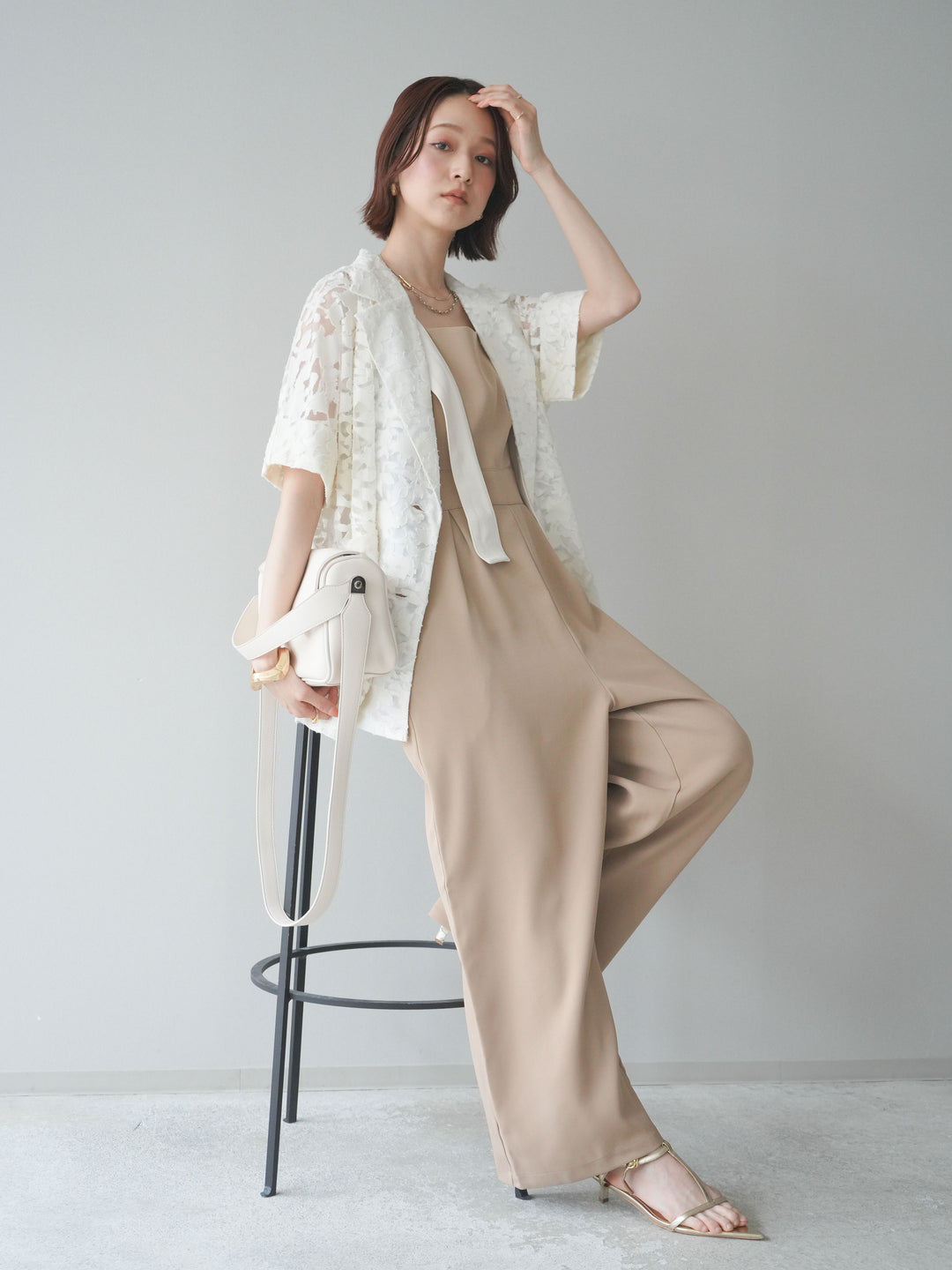 [予約]ショルダーリボンサロペット/beige