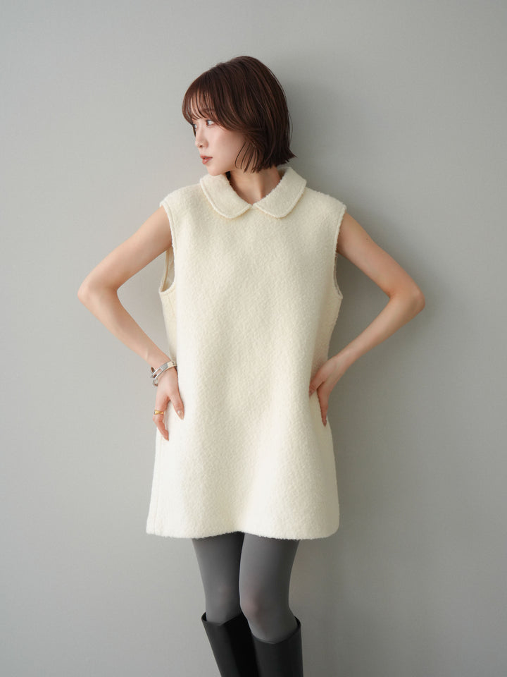 [予約]襟付きブークレミニワンピース/offwhite