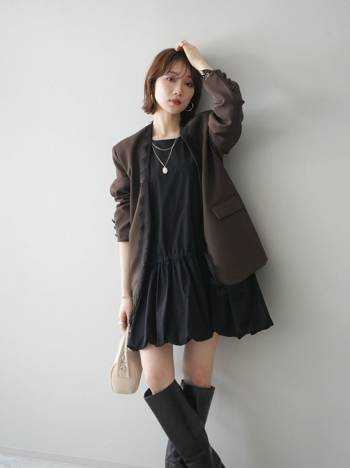 [予約]ノースリバルーンミニワンピース/black