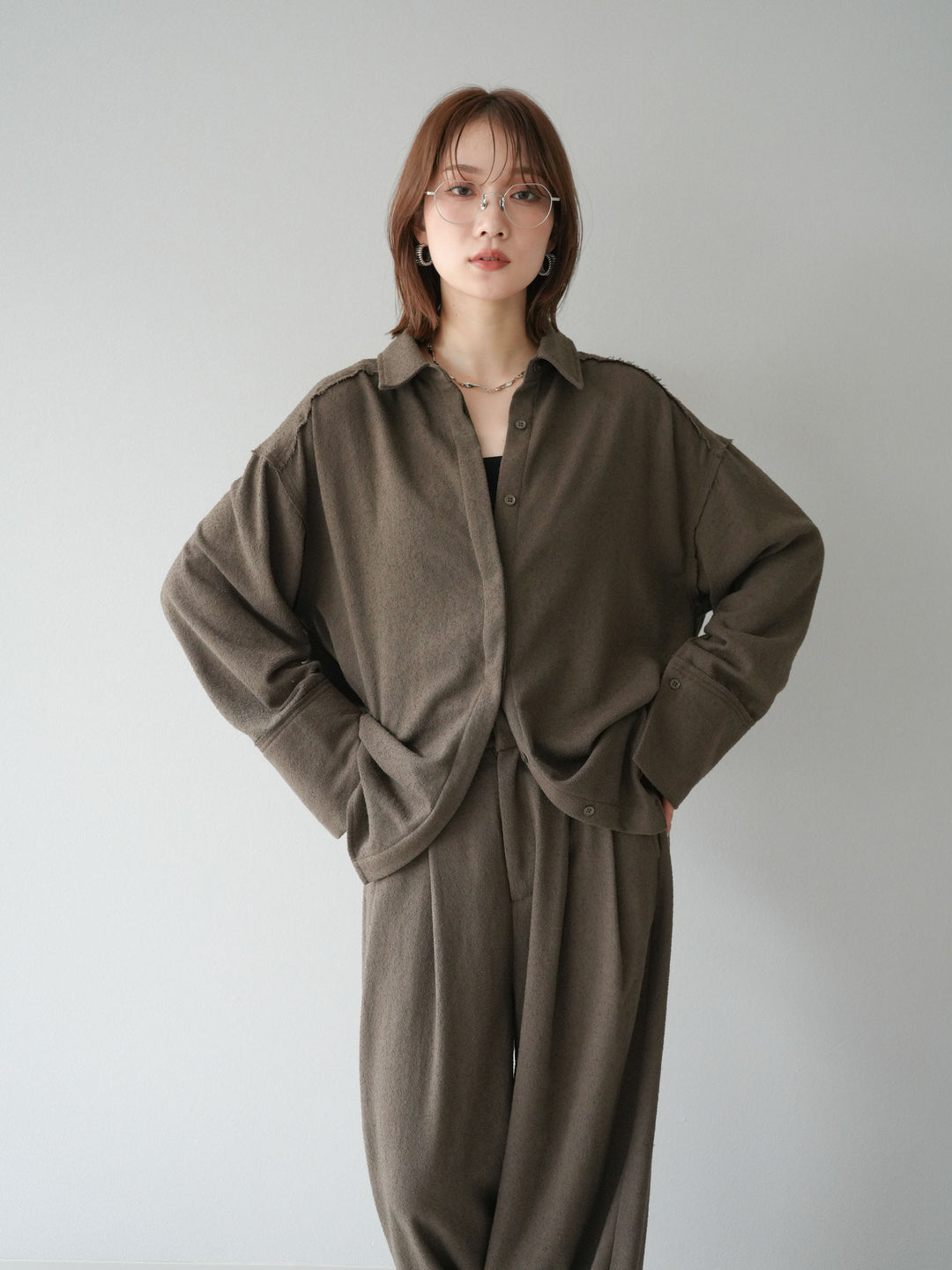 [予約]ネップオーバーシャツ/ブラウン