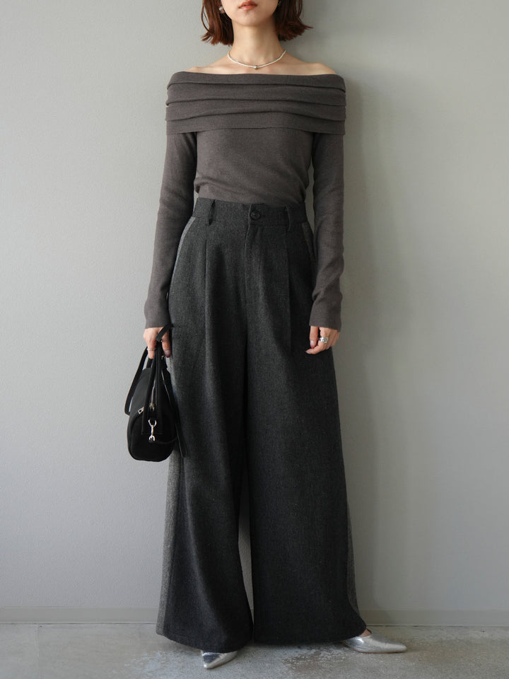 [予約]オフショルニットプルオーバー/チャコール