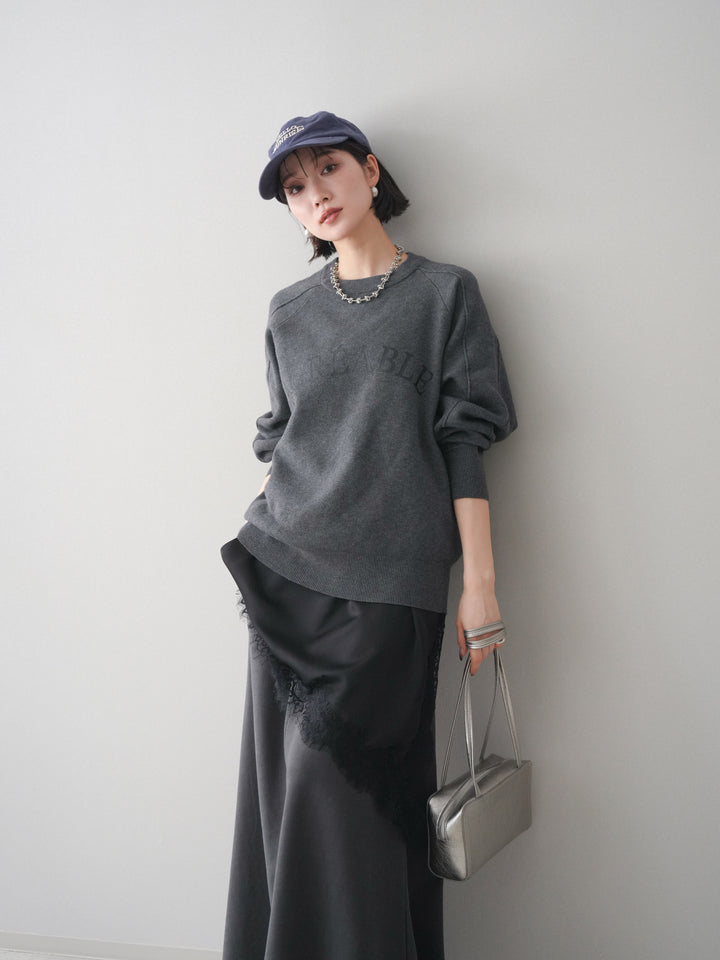 [予約]半ラバープリントロゴスウェットライクニットプルオーバー/mokucharcoal