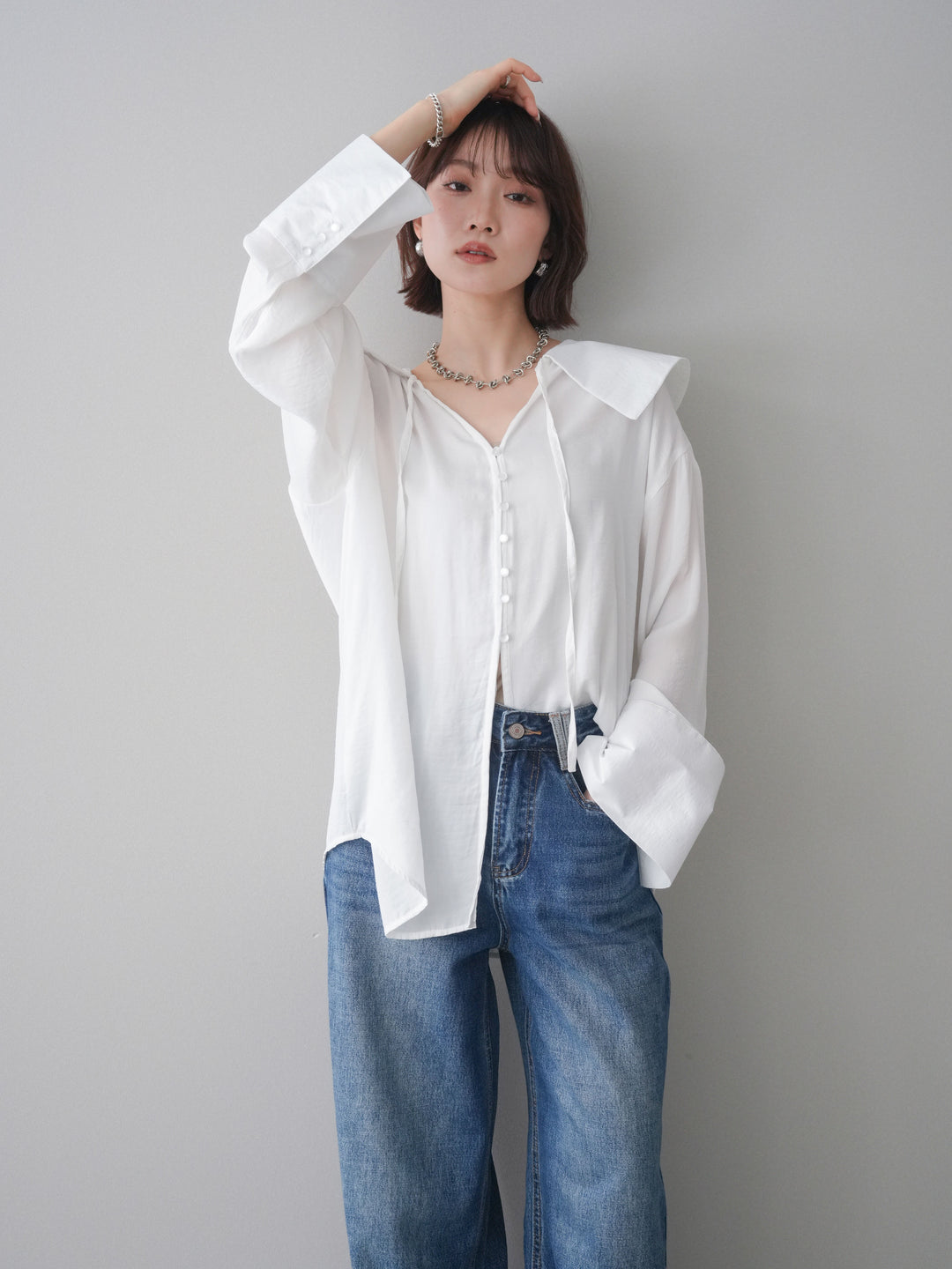 【預購】大袖口水手領府綢襯衫 / 折扣