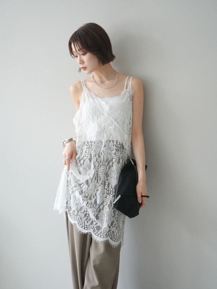[SET]総レースチュニックキャミソール+ベルト付キーホルダーモチーフワイドパンツ(2set)