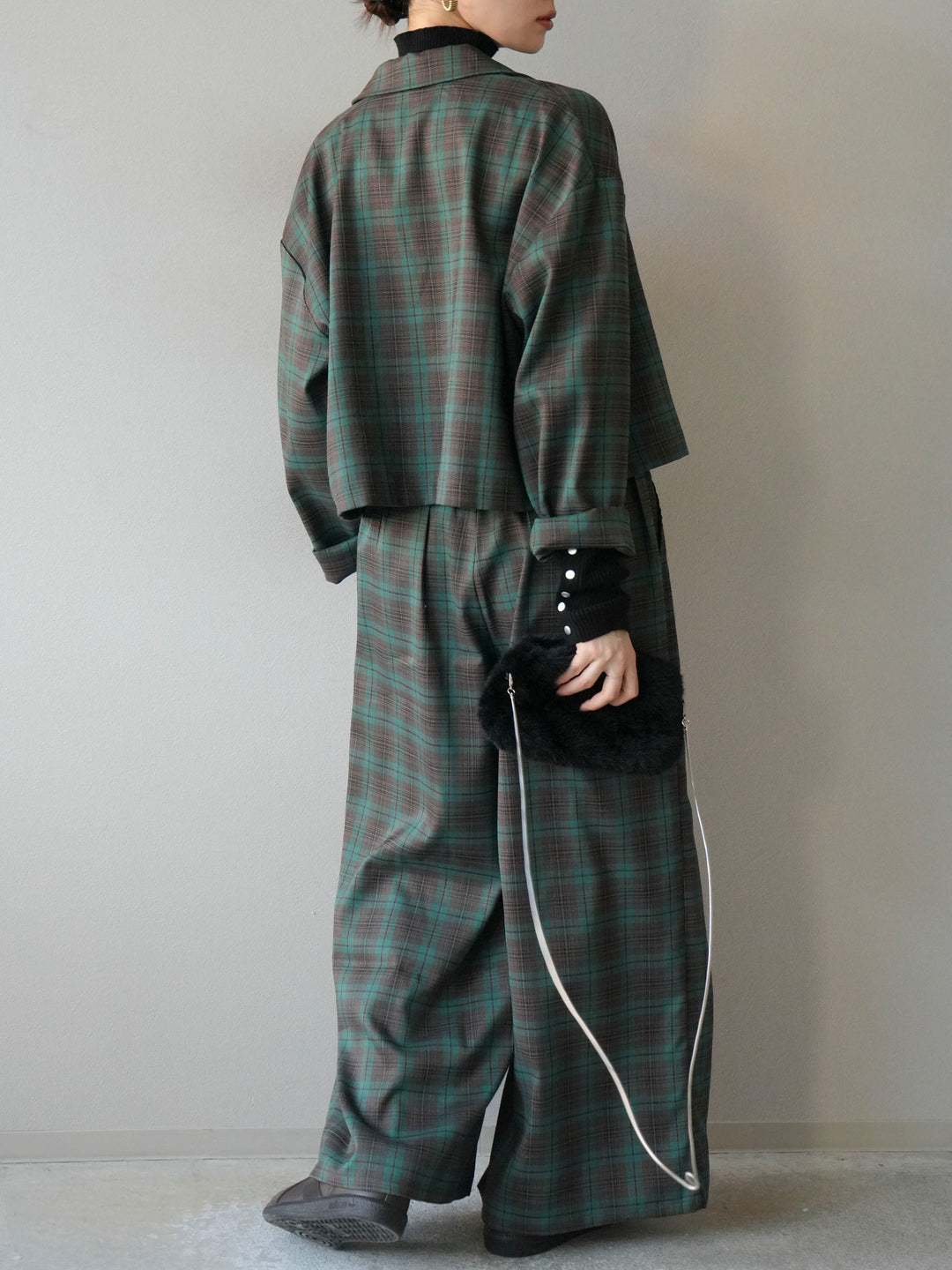 [予約]チェック柄イージーパンツ/グリーン