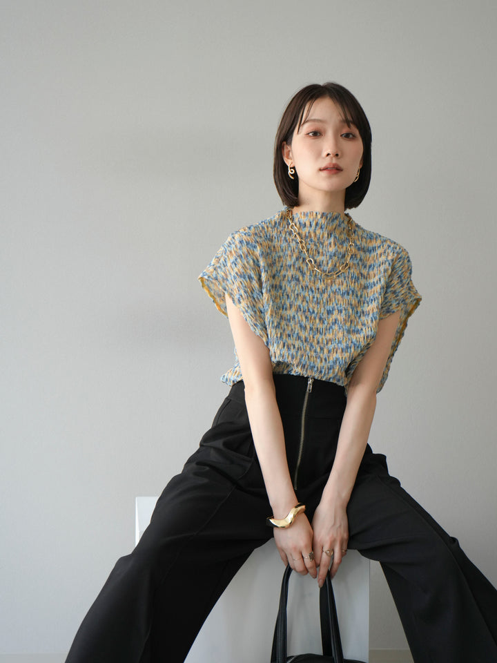 [SET] 多色隨機百褶法式上衣+拉鍊褶襉寬褲（2件套）