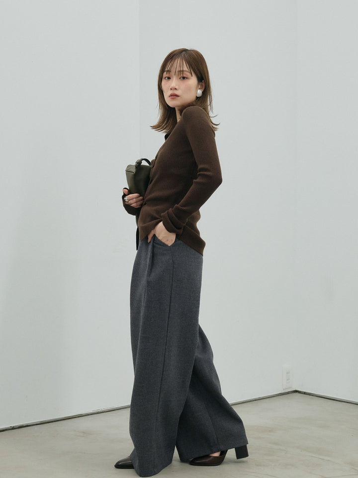 【Allure】[SET]フロントツイストリブニットトップス+ループデザインツイルワイドパンツ(2set)