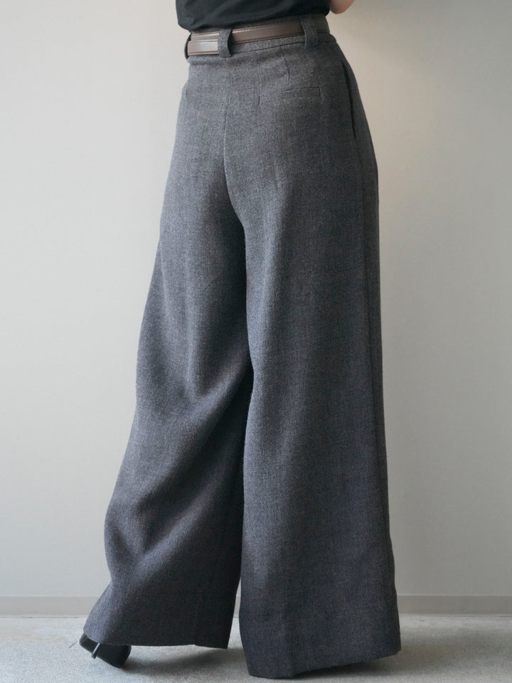 [予約]ウールタッチベルト付ワイドパンツ/charcoal