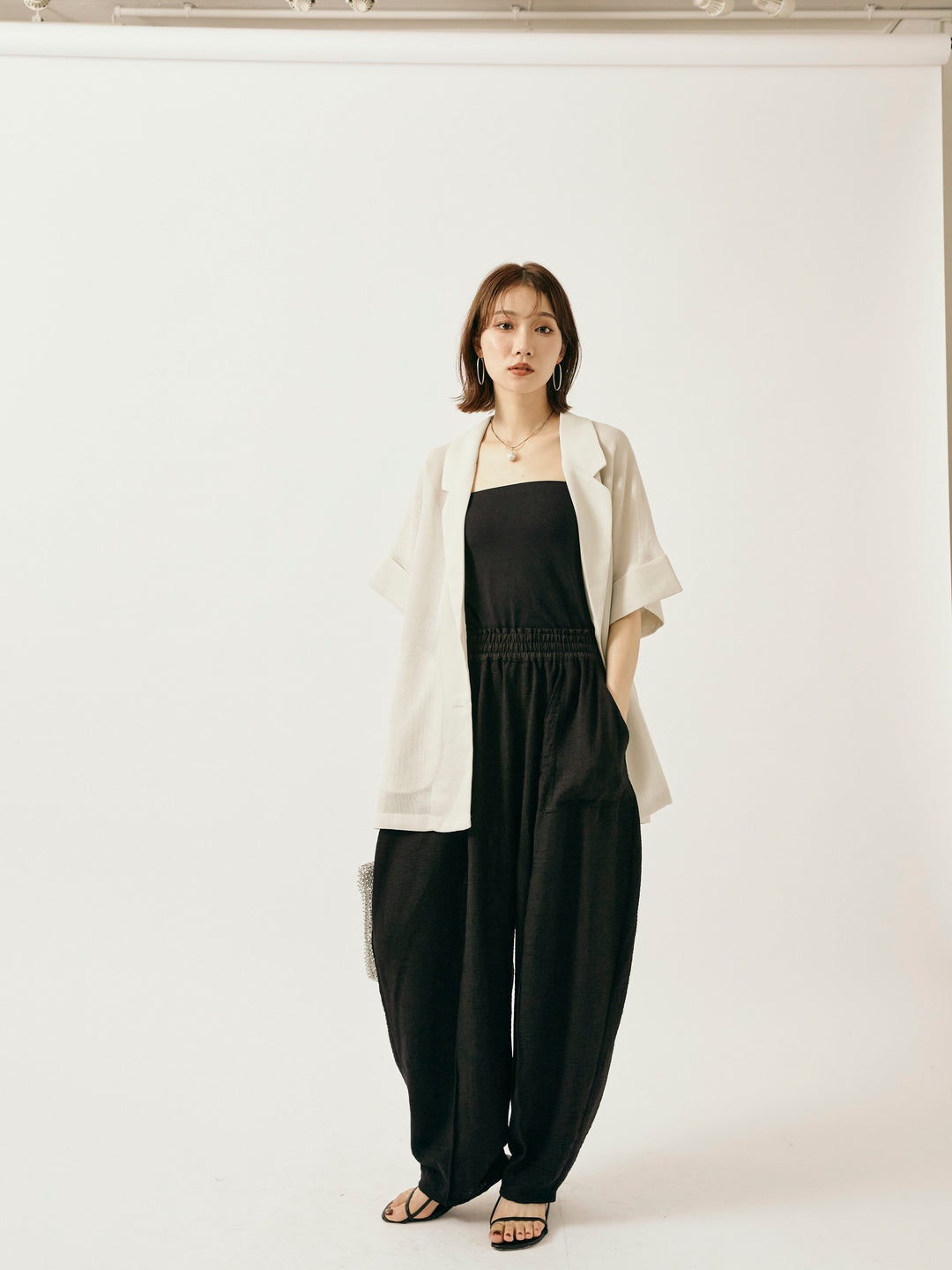 [予約]リネンライクベイカーバルーンパンツ/ブラック