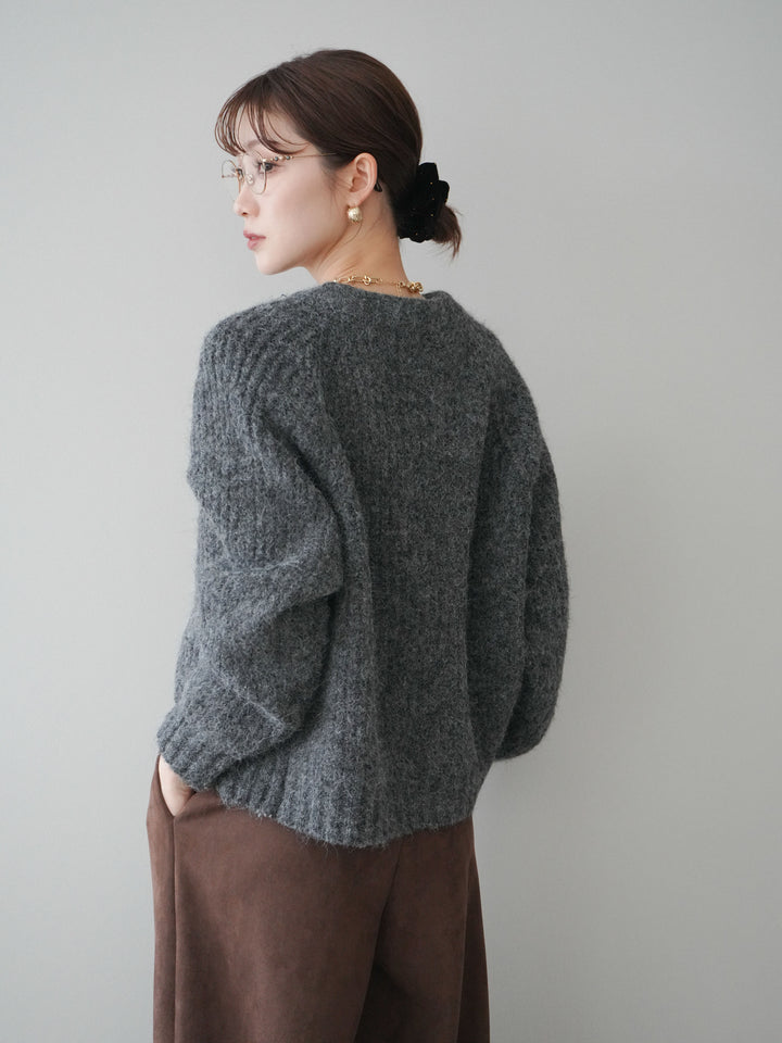 [予約]MIXヤーンモヘアタッチZIPニットカーディガン/gray