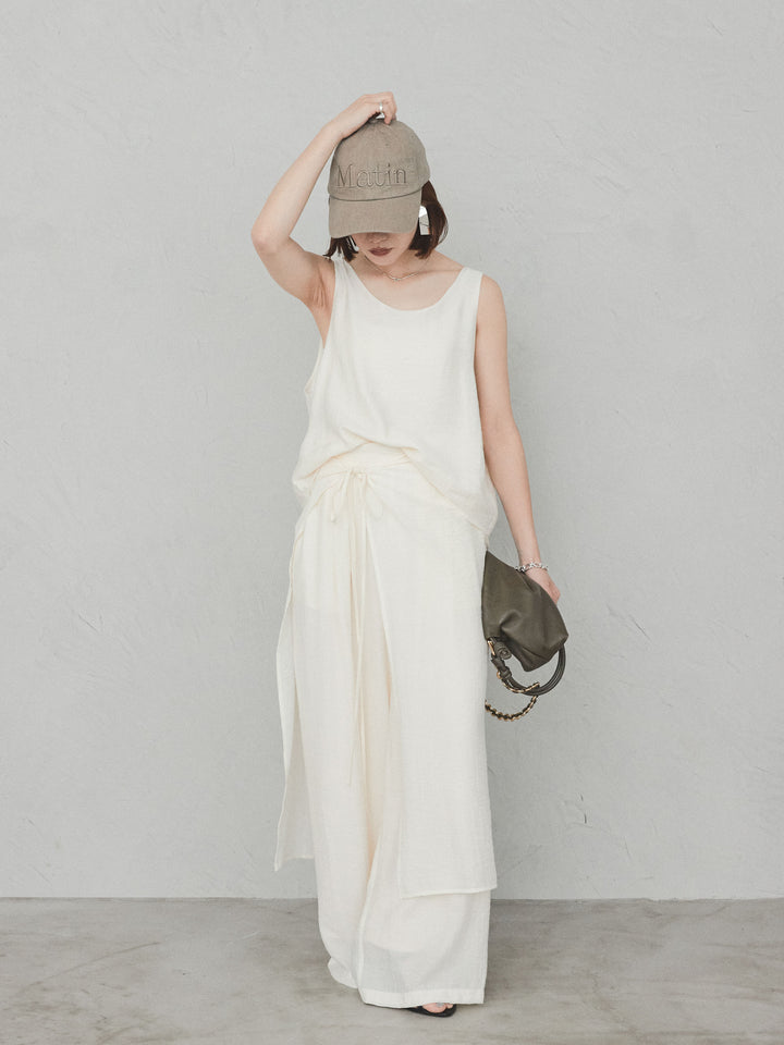 [予約]ワッシャーサテンレイヤードスカートパンツ/アイボリー