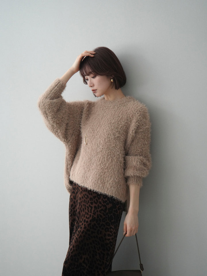 [予約]ボリュームスリーブシャギー MIXニットプルオーバー/brown