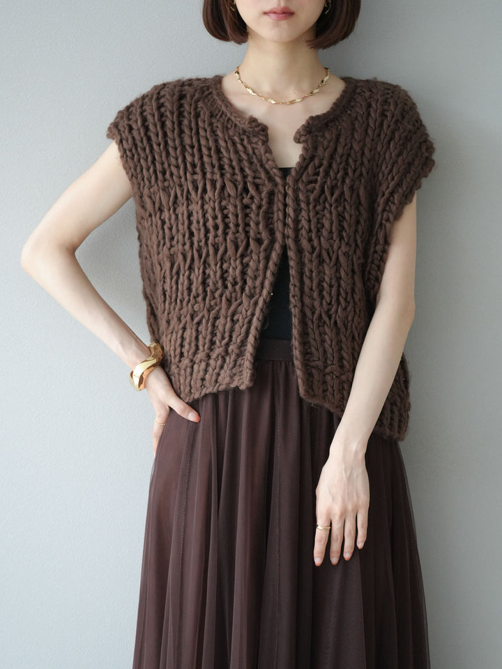 [予約]ハンドニットローピングベスト/ブラウン