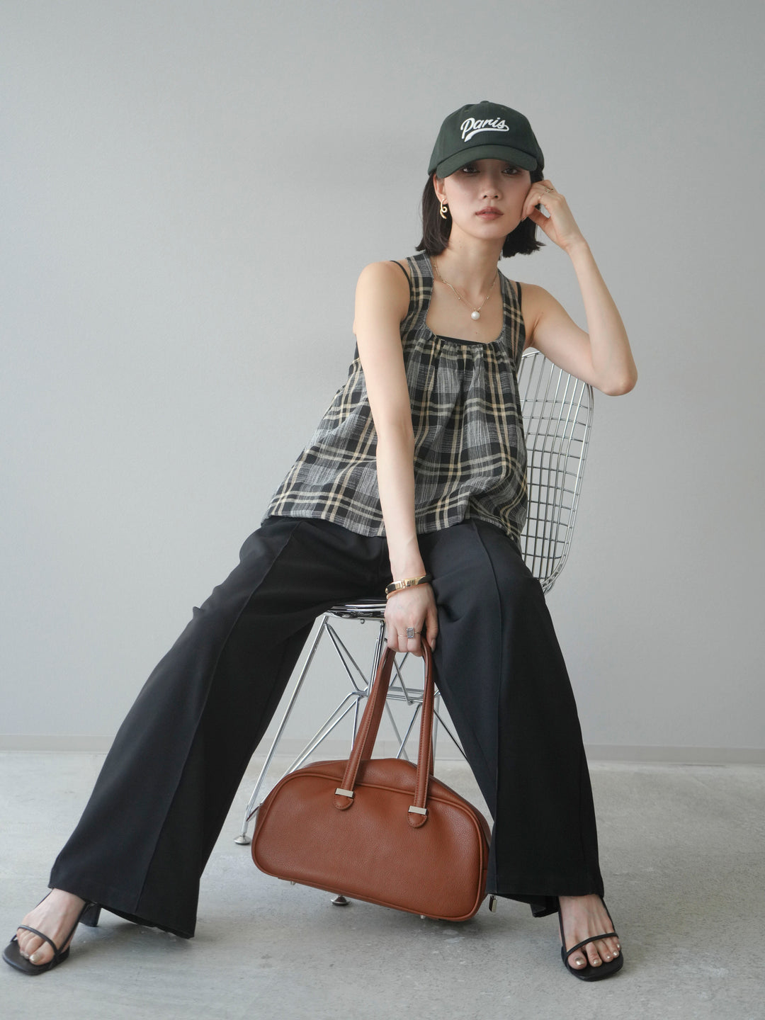 [予約]チェッククロスキャミプルオーバー/ブラック