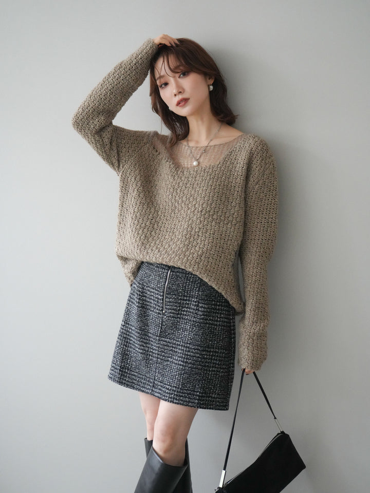 [予約]ダメージデザインニットプルオーバー/greige