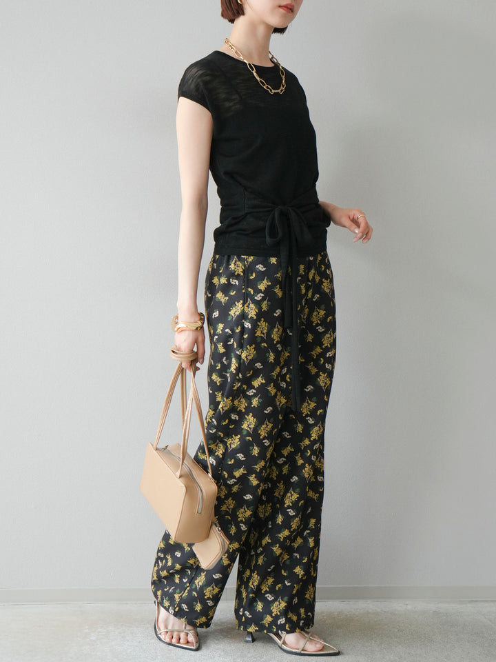 [予約]ブーケプリントタックパンツ/ブラック