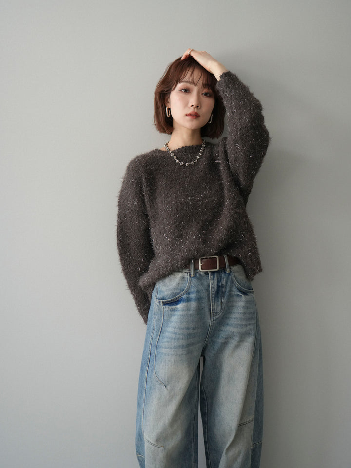 [予約]モールラメミックスヤーンニットプルオーバー/brown