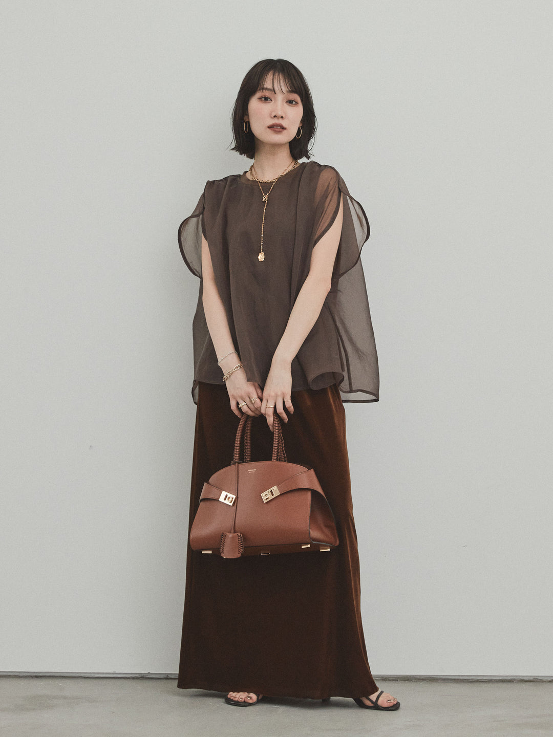 [予約]ベロアナロースカート/モカブラウン