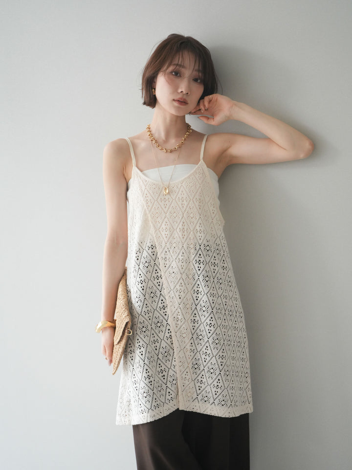 [予約]透かし編スリットキャミチュニック/ivory