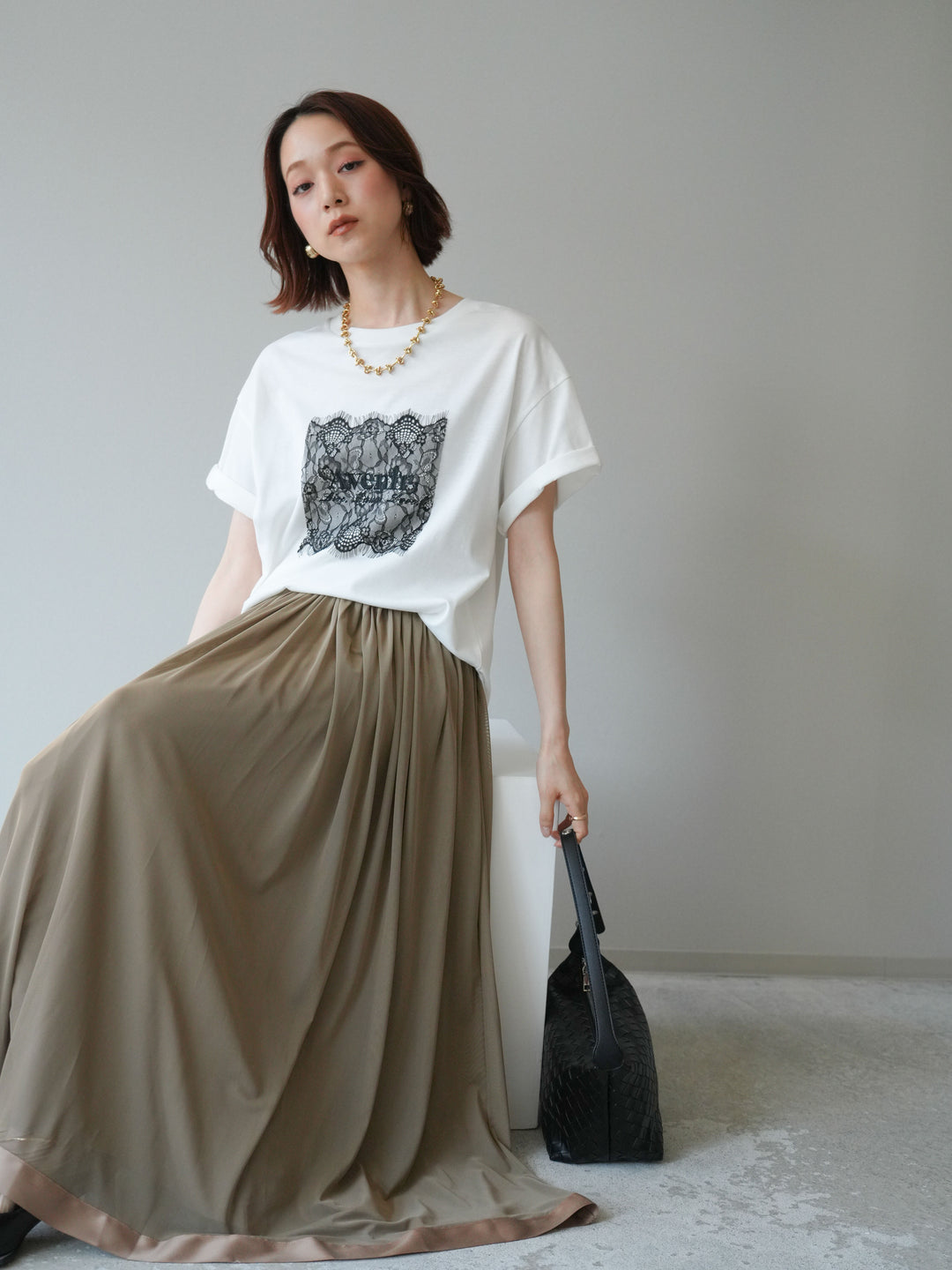 [予約]レースコラージュロゴTシャツ/off