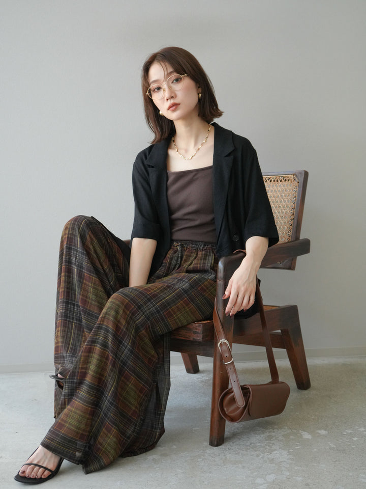 【預購】輕亞麻半袖外套/黑色