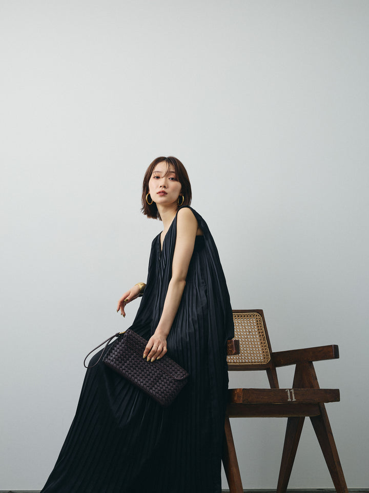 [SET] 緞面褶皺V領洋裝 + 緞面褶皺V領洋裝 (2set)