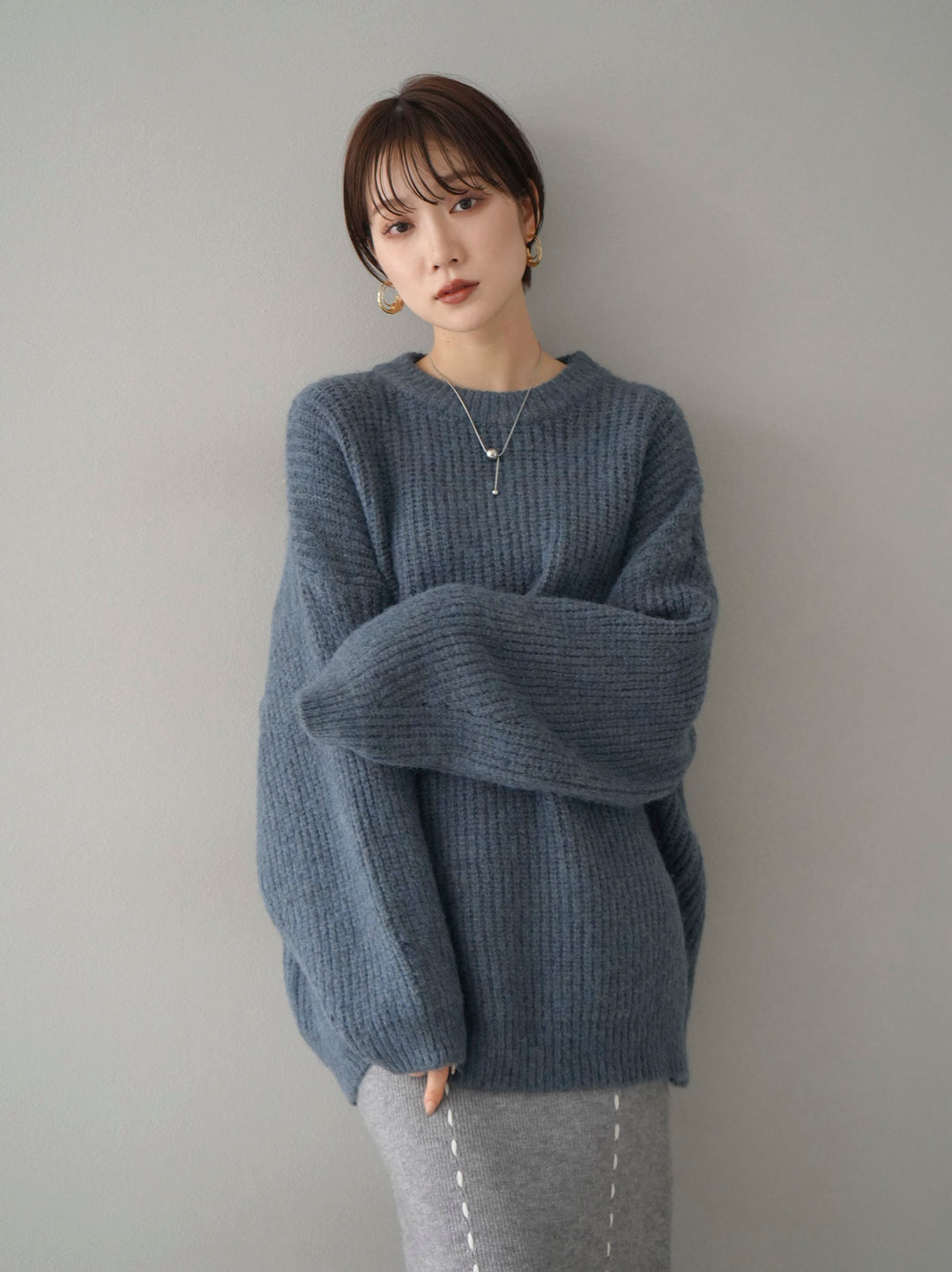 [Pre-order] Mixed yarn wool touch knit pullover/blue