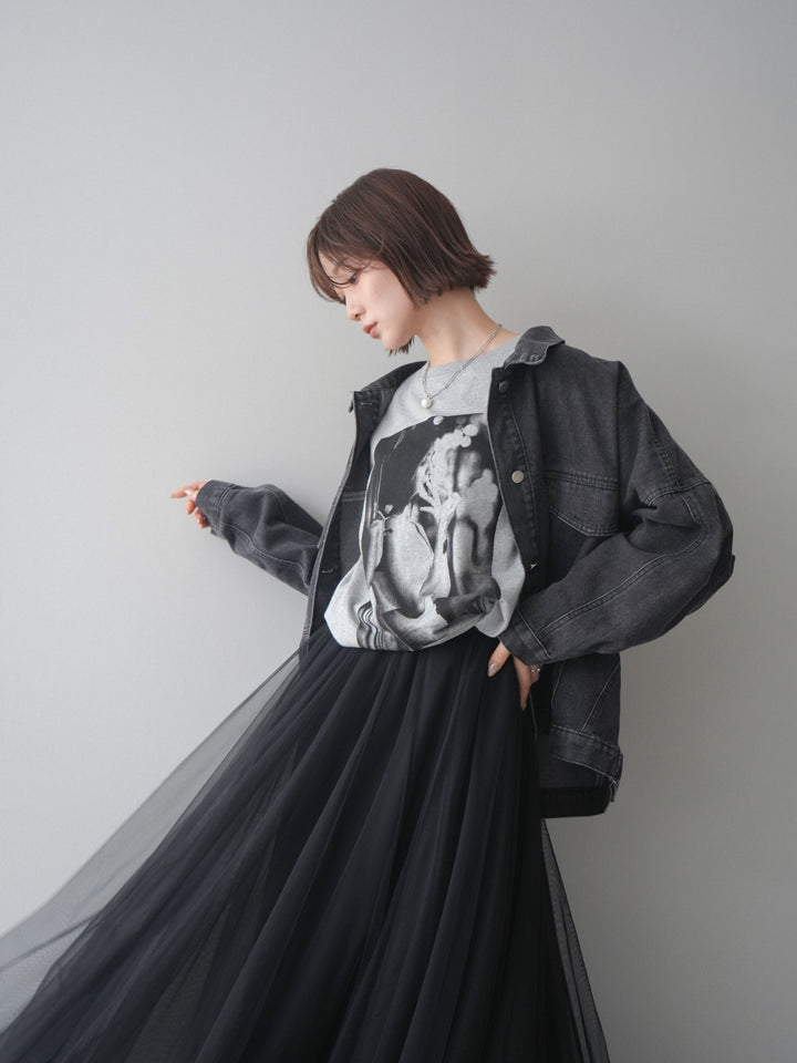[SET]ルーズシルエットデニムジャケット+チュールボリュームスカート(2set)