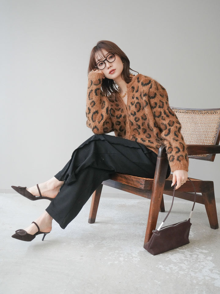 [SET]モヘアタッチレオパード柄ニットカーディガン+モヘアタッチレオパード柄ニットカーディガン(2set)