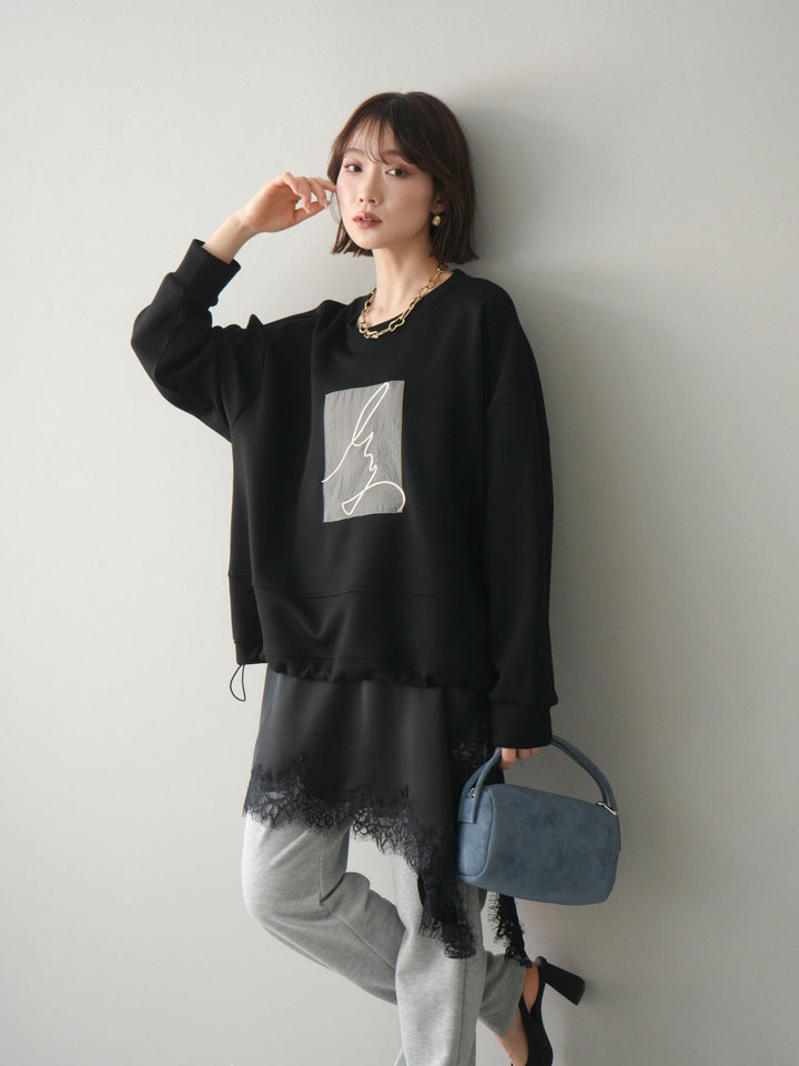 [予約]ライトポンチ刺繍ロゴプルオーバー/black