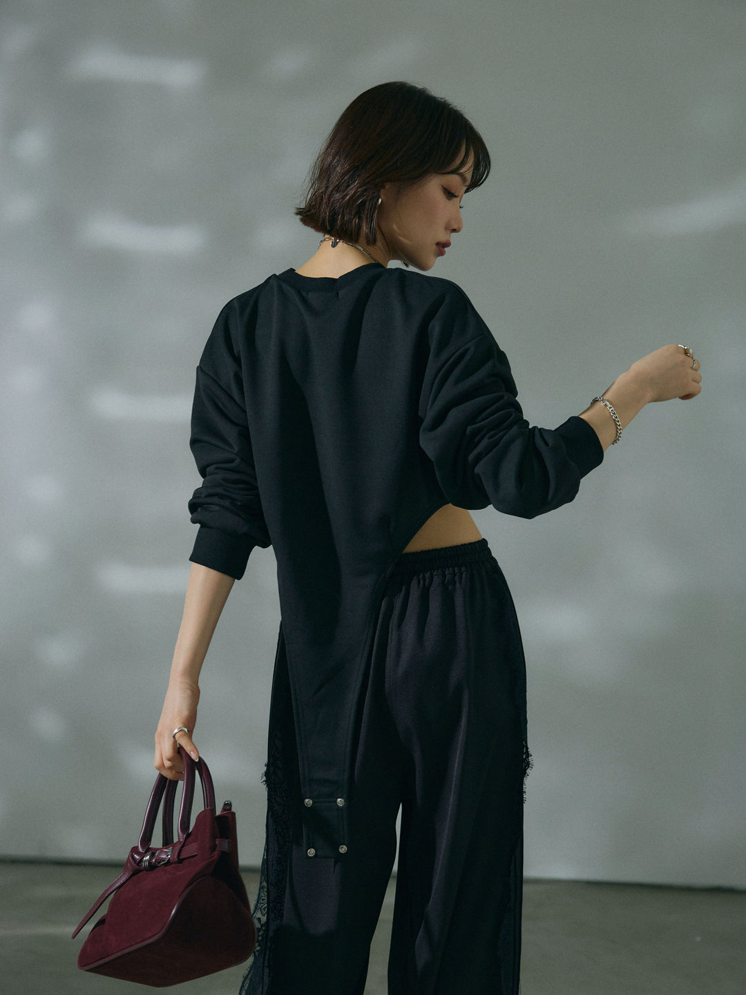 【Allure】[SET]スウェットボディスーツ+サイドピンタックレースイージーワイドパンツ(2set)