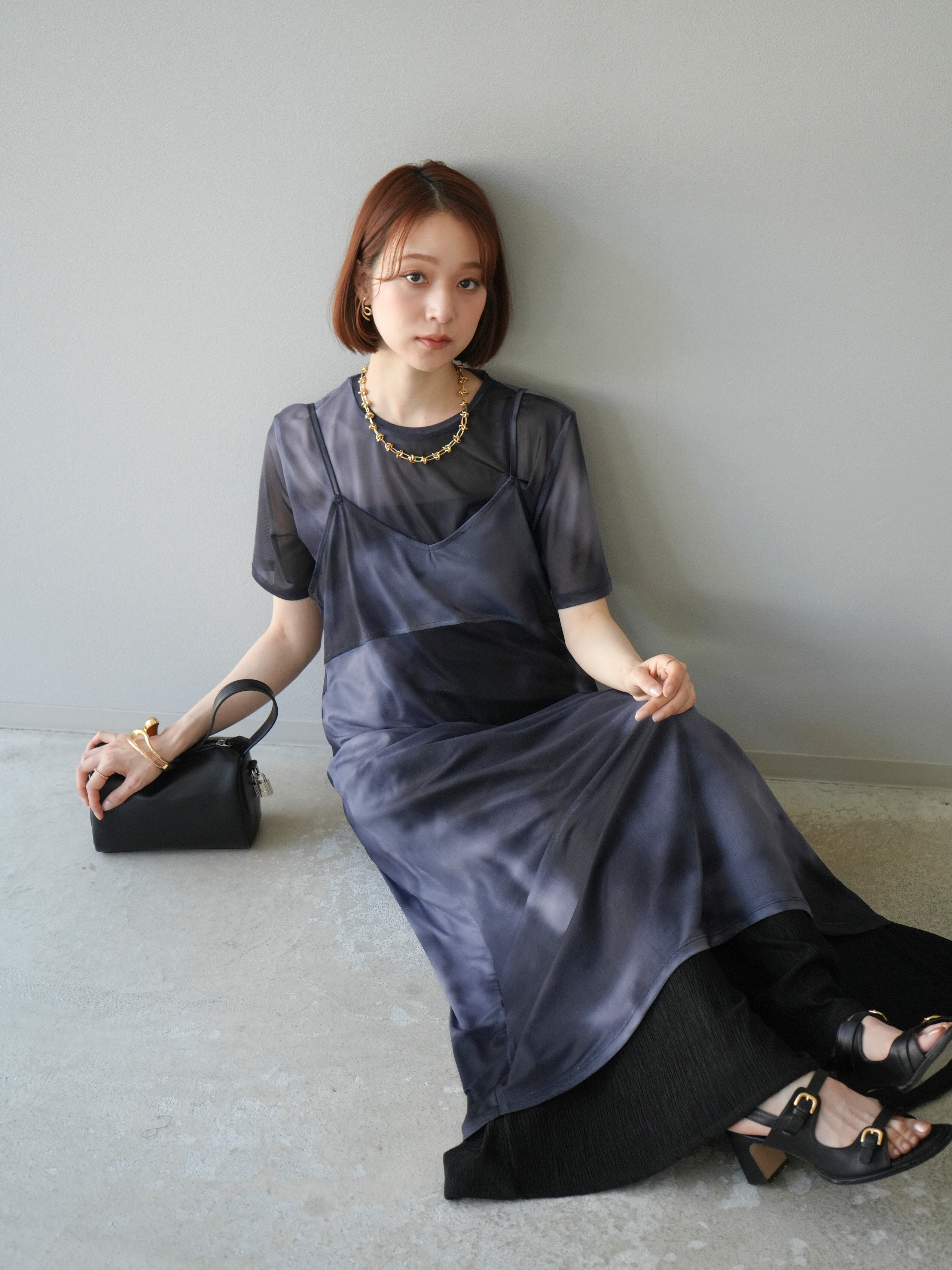 予約タイダイ柄シアーキャミワンピース/モノトーン – Lumier