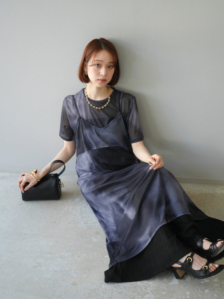 [予約タイダイ柄シアーキャミワンピース/モノトーン