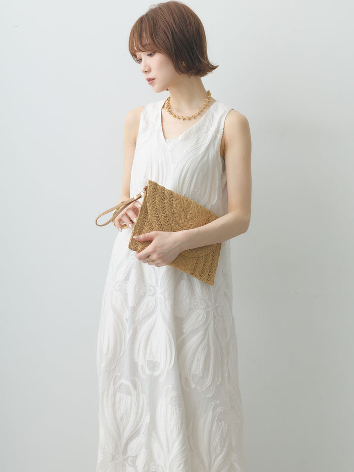 [予約]Vネックシアージャガードノースリワンピース/white