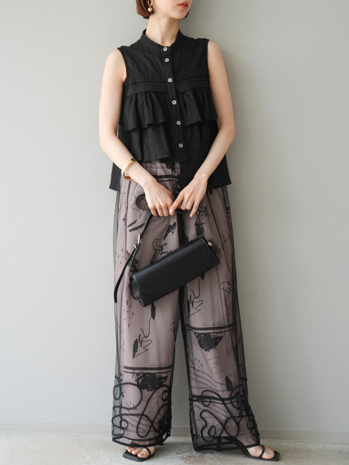 【預購】彩繪褶襉褲/米色