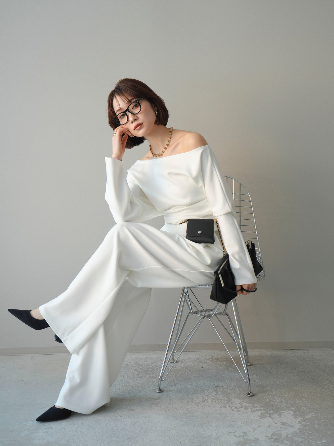 [SET]ライトポンチワンショルタックトップス＆パンツSETUP