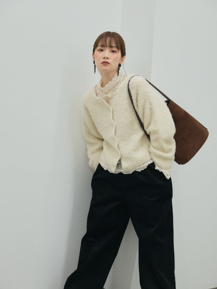 【Allure】[SET]ブークレニットカーディガン+コーデュロイタックワイドパンツ(2set)