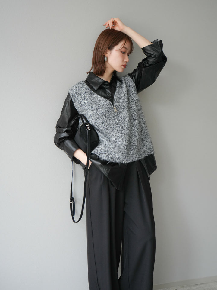 [予約]フェイクレザーシャツ/ブラック