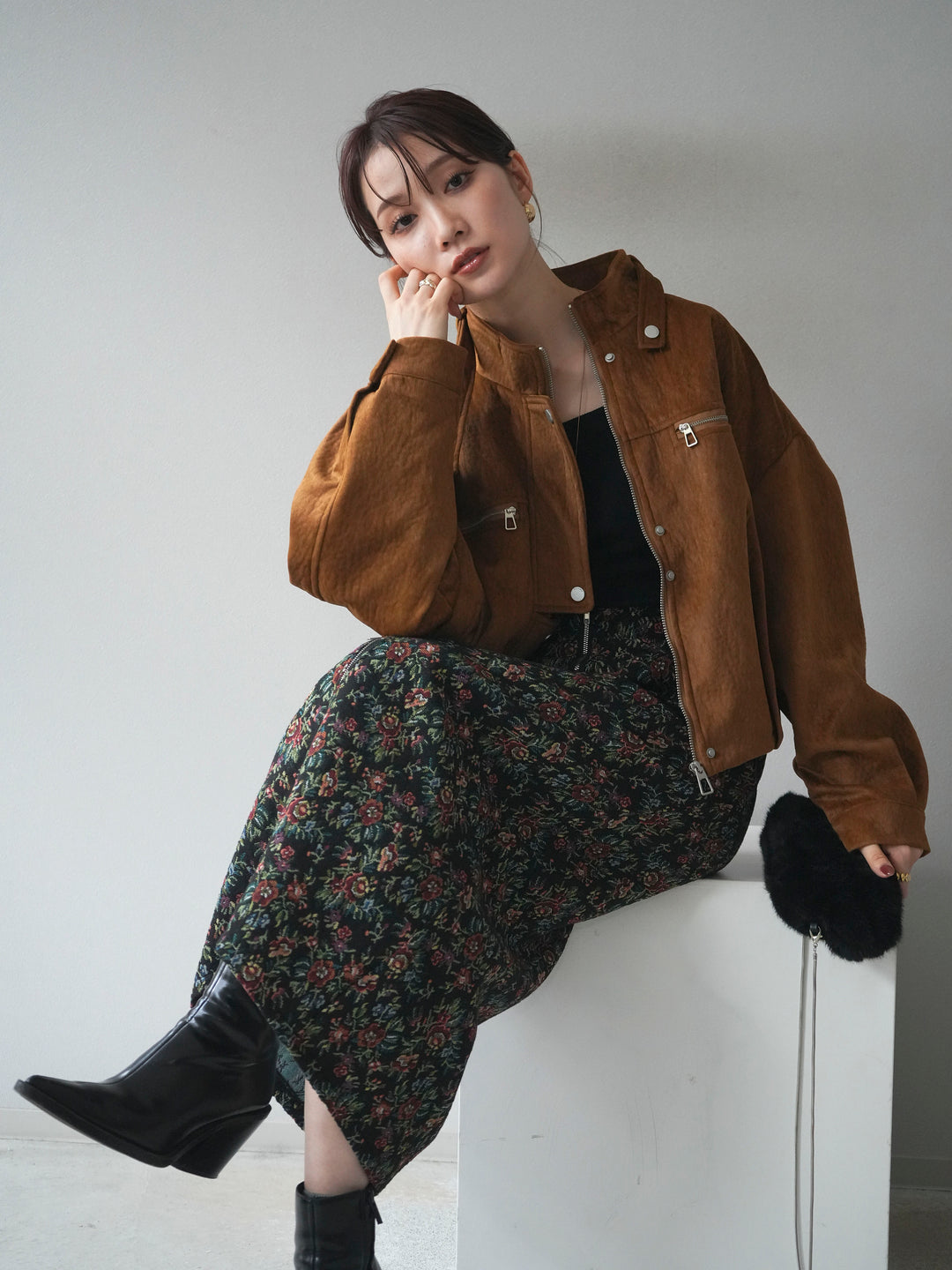 [予約]スエードジップデザインブルゾン/mustard