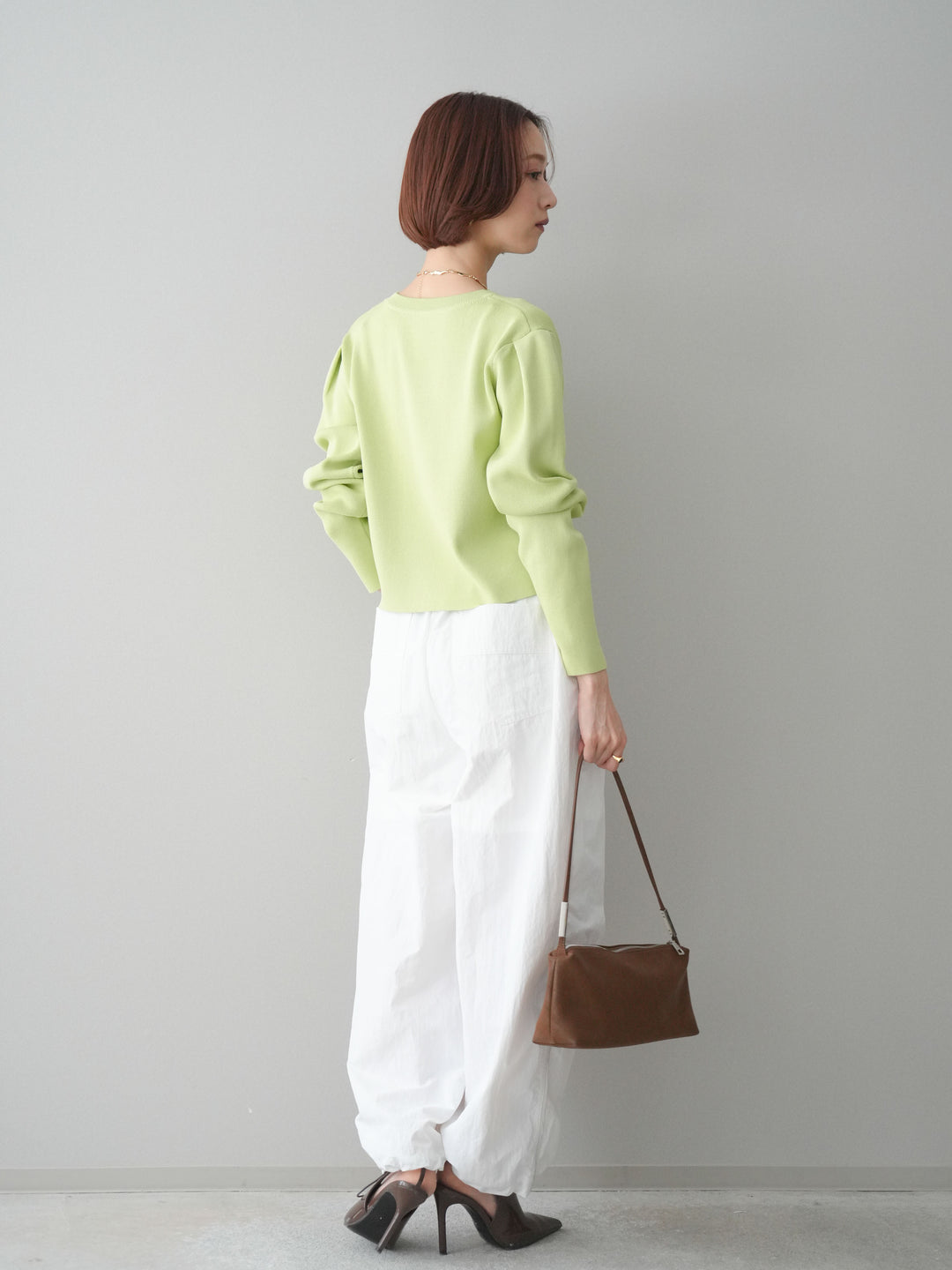 [SET]クリアボタンタックニットカーディガン+ドロストサイドラインナイロンパンツ(2set)