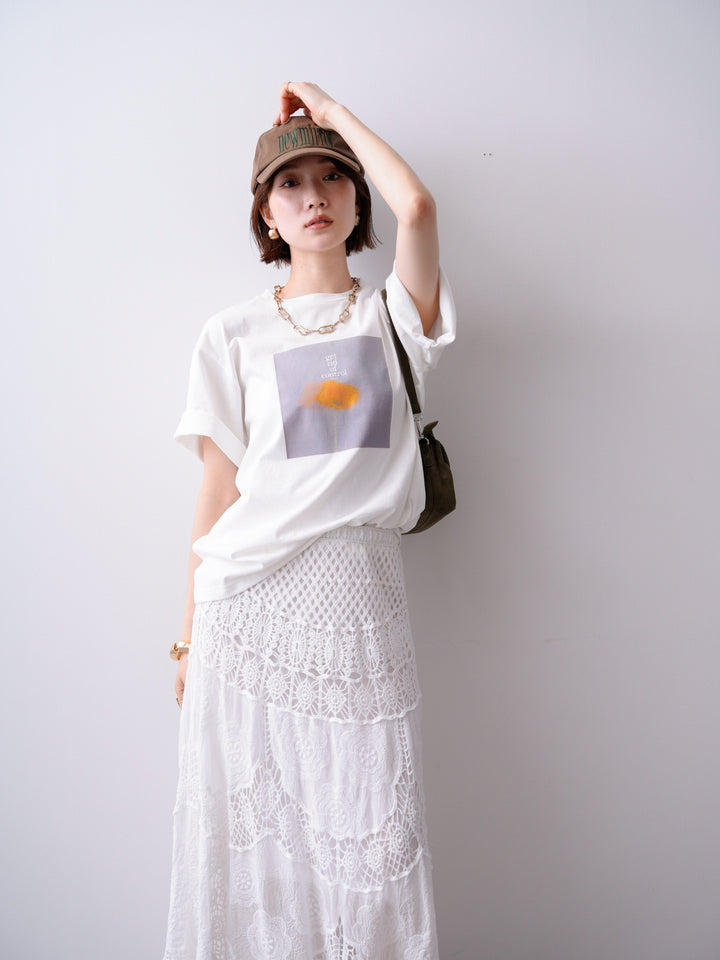 [SET]ニュアンスフローラルフォトTEE+クロシェマキシスカート(2set)