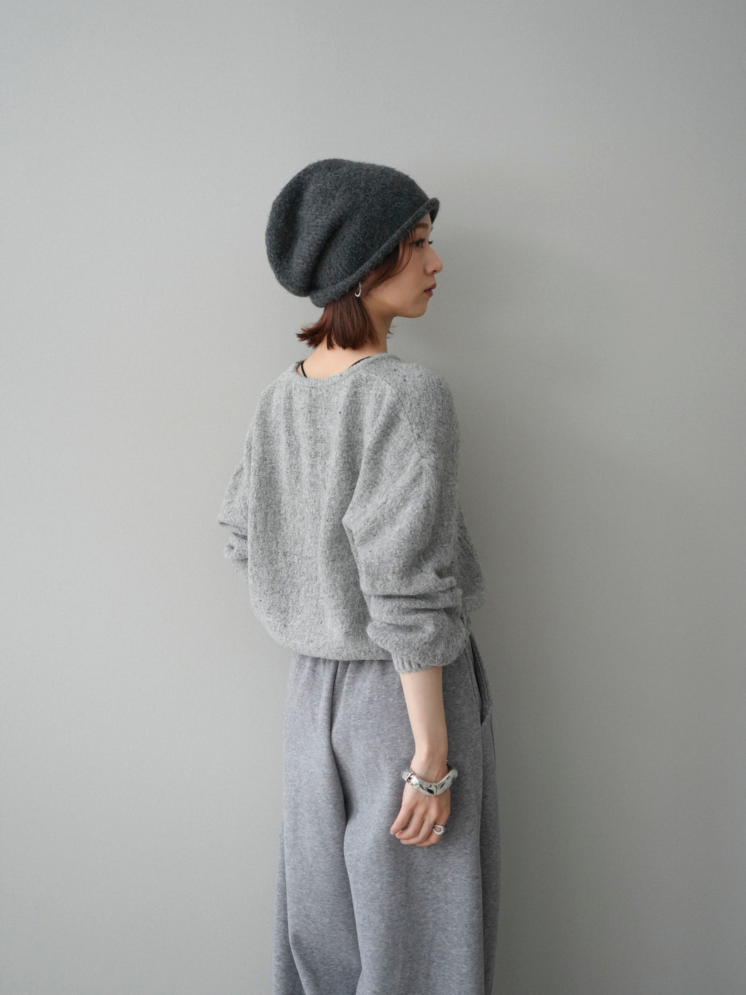 [予約]ツイストネックラメネップヤーンニットプルオーバー/gray